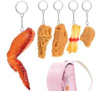 TOGEVAL 5 Pcs Food Pendant Keychain Set - Realistic Fried Chicken Leg, Wing, Drumstick, Bite-sized Chicken Pieces, French Fries - Creative Keyrings for Keys, Bags, Car Accessories, Novelty