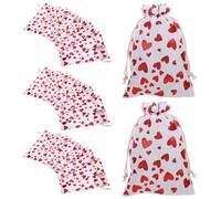 TOGEVAL 50Pcs Large 13X18Cm Linen Drawstring Pouches with Gold Heart Print, Cotton Linen Sachet Bags for Wedding Favors, Candy Storage, Valentine’S Day Bags