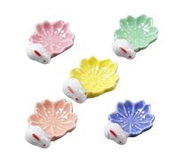 TOGEVAL 5Pcs Ceramic Cherry Blossom Rabbit Chopsticks Rest Japanese Style Floral Tableware Holder for Forks Spoons Kitchen Accessories Home Decor