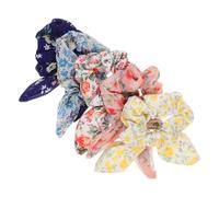 TOGEVAL 5pcs Floral Bow Scrunchies for Women Large Chiffon Bunny Ear Hair Ties Elastic Ponytail Holders Breathable Lightweight Hair Accessories for Everyday Styling