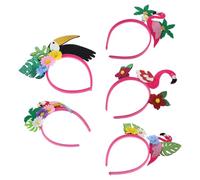 TOGEVAL 5pcs Hawaiian Luau Headbands with Flamingo, Palm Leaf, and Coconut Tree Designs, Lightweight Multipurpose Hair Accessories for Beach Parties and Daily Wear, Vibrant Tropical Style