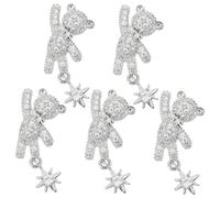 TOGEVAL 5pcs Japanese Style Silver Bowknot Bear Nail Charms Full Rhinestone Nail Art Decorations Manicure Supplies