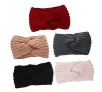 TOGEVAL 5Pcs Knitted Wrap Headbands for Women Winter Ear Warmers Crochet Hairbands Soft Wool Blend Turban Style with Design for Daily Wear and Parties