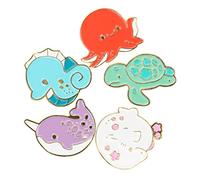 TOGEVAL 5Pcs Life Cartoon Animal Brooches Enamel Pins for Clothing Bags Jackets Cute Ocean Animal Accessories for Party Christmas Daily Wear Stylish Cloth Brooch Decor