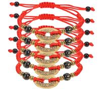 TOGEVAL 5pcs Red String Braided Rope Bracelet with Copper Coins Traditional Chinese Fortune Coins Charm Bracelets for Women Handmade Wrist Jewelry for Luck and Protection