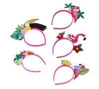 TOGEVAL 5pcs Tropical Flamingo Luau Hairbands Lightweight Beach Headbands with Coconut Tree and Palm Leaves for Hawaiian Party and Photo Shoot Accessories