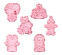 TOGEVAL 6pcs 3D Circus Themed Cookie Cutters Set, Plastic Fondant and Biscuit Press Molds for ’ Baking and Holiday Cookie Decorating