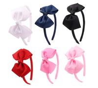 TOGEVAL 6pcs Bowknot Hair Hoops for Girls Boy Girl Hairbands in White Black Pink Red Decorative Bowknot Headdress for Birthday Parties