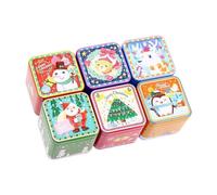 TOGEVAL 6Pcs Christmas Tinplate Candy and Biscuit Storage Boxes, Square Metal Cookie Jars for Holiday Baking Packaging and Organization Random Style