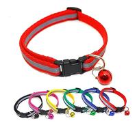 TOGEVAL 6pcs Colors Reflective Adjustable Pet Collar with Bell for Cats and Dogs Safe Stylish and Visible Nighttime Walking Black Red Blue Yellow Green
