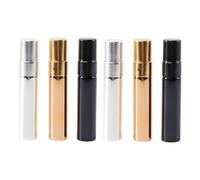TOGEVAL 6pcs Glass Perfume Subpackage Spray Bottles with Half Aluminum Cover Refillable Atomizer Containers for Travel Body Spray Fragrance Includes Each in Gold Silver Black