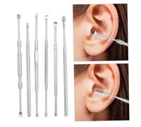 TOGEVAL 6pcs Stainless Steel Ear Wax Removal Tool with Anti-Slip Handles and Portable Storage Box Spring Double-Head Ear Spoon Pickers for Safe and Cleaning at Home Travel