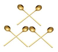 TOGEVAL 6Pcs Stainless Steel Long Handle Coffee Spoons Titanium Coated Ice Cream and Dessert Stirring Utensils Household Decorative Mixing Spoons