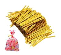 TOGEVAL 800 Pcs Sealing Party Present Bag Ties Twists Treat Floss Candy Wrapping Twist Ties Reusable Resealable Wire for Food Bags Cookie Gifting Packaging Golden