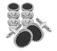 TOGEVAL 8Pcs Black Acrylic Tuxedo Studs and Round Cufflinks Set for Men, Formal Shirt Buttons for Wedding and Business Suit Accessories, Vintage Style Mens Jewelry