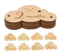 TOGEVAL 8pcs Wooden Cloud Discs for Photo Props Birth Announcement Cards for Newborn Signs for Girls Boys Month Cards for Shower