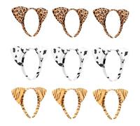 TOGEVAL 9pcs Plush Leopard Cat Ears Headband Set Soft Spa Makeup Hair Hoops for Party Costume Accessories with Cow Yellow Tiger Brown Leopard Prints