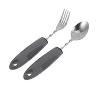 TOGEVAL Adaptive Stainless Steel Anti Tremor Utensil Set 2pcs with Bendable Grey Handles for Elderly Stroke Therapy and Hand Tremor Assistance