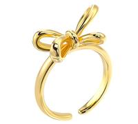 TOGEVAL Adjustable Copper Bowknot Ring for Women Open Dainty Finger Ring with Classic Bow Design Stackable Statement Jewelry Gift with Polished Finish