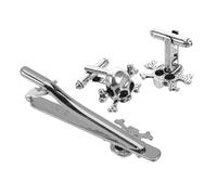 TOGEVAL Alloy Skull Cufflinks and Tie Clip Set for Men Handpolished Gothic Design Versatile Accessory for Weddings and Parties