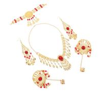 TOGEVAL Bohemian Belly Dance Accessories Set for Women Lightweight Coin Head Chain Chandelier Drop Earrings Hand Bracelet Vibrant Belly Chain Kathak Dance Jewelry for Performance and