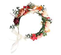TOGEVAL Bohemian Colorful Floral Wreath Headband for Women Camellia Flower Crown Hair Accessory Elegant Wedding Flower Girl Headpiece Sweet Romantic Style