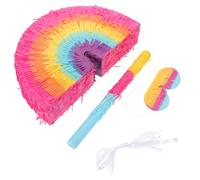 TOGEVAL Boho Themed Rainbow Birthday Pinata with Bat and Blindfold Large Fillable Capacity Up to Colorful Mexican Carnival Party Decoration and Party Game Centerpiece