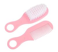TOGEVAL Brush and Comb for Newborns Soft Bristle Massage Hairbrush and Circular Tooth Comb Static Pink Grooming Kit to Promote Scalp Circulation and Brain Development