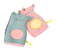 TOGEVAL Cartoon Animal Bath Gloves 2pcs Set Thickened Dual-sided Exfoliating Bath Mitts for Home Use Pink and Green