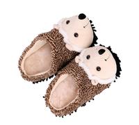 TOGEVAL Cartoon Skid Hedgehog Slippers for Women Warm Plush Indoor Shoes with Breathable Fleece Lining Non Slip Sole Brown Cozy Winter Footwear