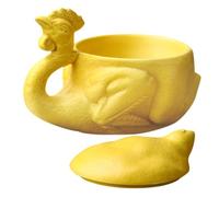 TOGEVAL Ceramic Chicken Mug 220Ml with Lid Funny Salt-Baked Chicken Design White Porcelain Coffee Cup Travel Water Drinking Mug for Home and Office