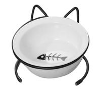 TOGEVAL Ceramic Elevated Cat Food Bowl with Stable Frame Wear-resistant Raised Feeding Station for Portion Control Anti-spill Design Healthy Digestion and Posture for Cats