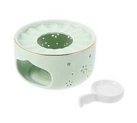 TOGEVAL Ceramic Teapot Warmer Base with Candle Holder Multi Functional Tea Heater for Household Use Light Green Floral Design Easy to Clean and Heat Preservation