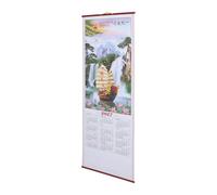 TOGEVAL Chinese Wall Scroll Calendar with Paper Material the Goat Zodiac Theme, Monthly Planner Featuring Lunar Phases and Chinese Holiday Tracking with Refined Traditional Look