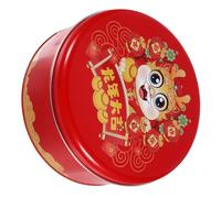 TOGEVAL Chinese Year Tinplate Treats Box Small Round Biscuit Container with Easy-open Lid Festival Decor Portable Storage Case for Party Favors and Snacks