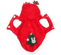 TOGEVAL Christmas Style Pet Cat and Dog Cotton Padded Clothes with Green Tree Pattern and Flannel Deer Antlers, Cold-Proof XS Pet Garment for Holiday Cosplay