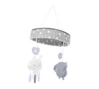 TOGEVAL Crib Mobile Hanging Toy with Cute Cartoon Cloud Rainbow Rabbit and Owl Decorations Soft Grey Baby Mobile for Nursery Infant Soothing Bed Ornament