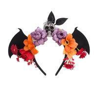 TOGEVAL Day Dead Hairband with Bat Wings Skull and Floral Embellishments Spooky Halloween Headpiece for Masquerade Cosplay Photo Props and Festival Costume Accessories