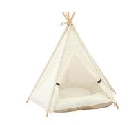 TOGEVAL Detachable Pet Triangle Tent with Cotton Canvas and Lace Scratching Post Cat Nest House Small Portable Indoor Dog Bed with Firm Pine Frame for Secure Cozy Resting