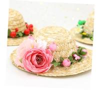 TOGEVAL Dog Woven Hat with Pink Flower Small Soft Comfortable Photo Prop for Pets for Birthday Parties Masquerade Weekend Wear and Outdoor Fun