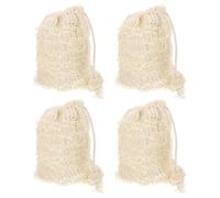TOGEVAL Exfoliating Mesh Soap Bag 4pcs Cotton Linen Shower Soap Saver Pouch with Wooden Beads Drawstring for Bath and Shower Use