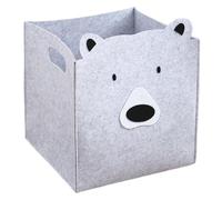 TOGEVAL Felt Storage Basket Laundry Organizer for Nursery with Handles Small Grey Bear Design Toy and Clothes Storage Bin for Baby Bedroom Sundries
