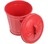 TOGEVAL Garbage Bin with Lid Iron Red Mini Desktop Trash Bin for Tabletop and Cabinet, Multi-functional Decorative Craft Debris Storage Bin