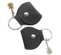 TOGEVAL Guitar Picks Holder Keychain Set Black Leather Pick Bag and Silver Antique Copper Guitar Charms Portable Organizer for and Travel