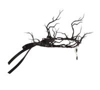 TOGEVAL Halloween Crown Headband Gothic Resin Black Foldable Branch Wreath Fairy Headpiece for Parties, Handmade Craftsmanship
