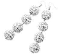 TOGEVAL Handmade Beaded Disco Ball Earrings White K Long Mirror Pendant Statement Jewelry for Women Party Costume Accessory Vintage Style