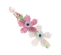 TOGEVAL Handmade Beaded Flower Barrette Clip with Spring Mechanism Lightweight Two-tone Floral Hair Clip for Women and Secure Grip Hairpin for Ponytails and Updos at Weddings and Parties