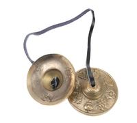 TOGEVAL Handmade Brass Meditation Cymbals Bell Storage Bag Yoga Cymbal Bell for Sound Healing and Religious Ceremony Eight Treasures Auspicious Pattern for Mindfulness Practice