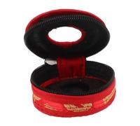 TOGEVAL Handmade Red Patterned Finger Cymbals Bag with Zipper, Small 7.5cm Diameter Tingsha Bell Case, Portable Storage Pouch for Handheld Meditation Bells
