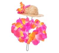 TOGEVAL Hawaiian Pet Hat Garland with Red Flower Lei Comfortable Outfit for Photography Party and Stage Washable Tropical Dog Clothes for Cats and Puppies